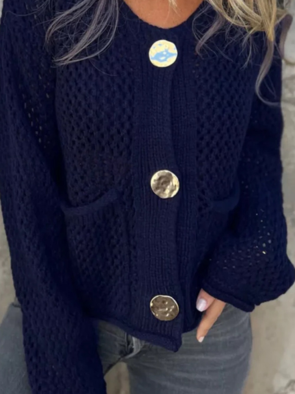 Source Unknown Navy Textured Button Cardigan size small nwot